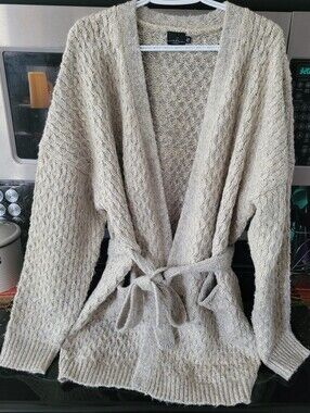 Ada Beige Cable-Knit Tie-Waist Cardigan